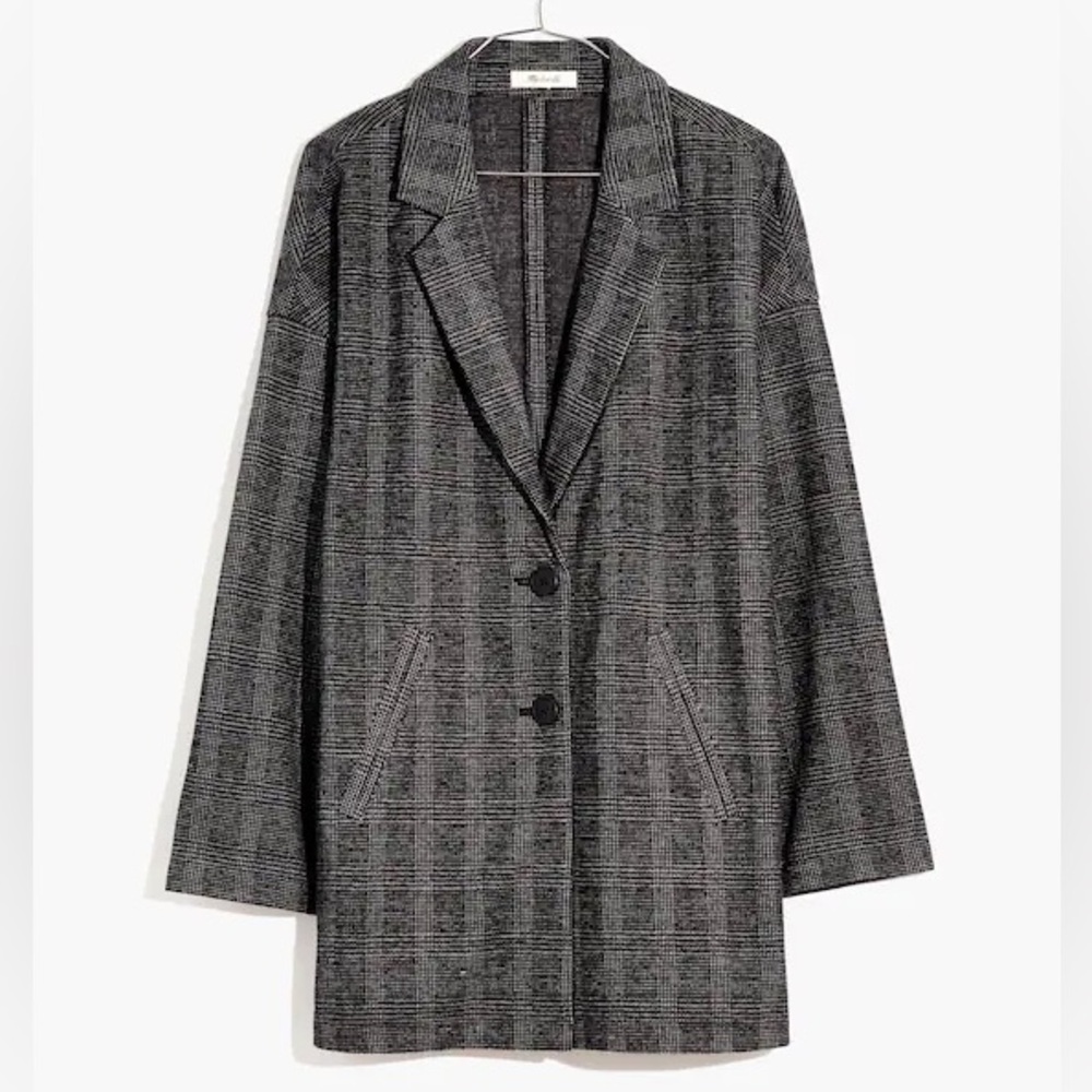 Madewell Glen Plaid Knit Oversized Blazer - black grey XS